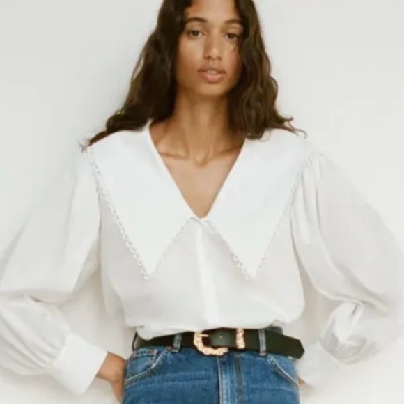 Zara Tops - Zara Poplin Peter Pan Collar Trim Coquette Cottagecore Boho Prairie Lace Top M